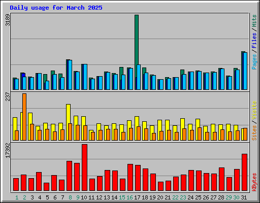 Daily usage for March 2025
